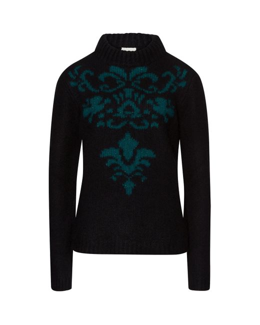 Hanro Black Merino-Cashmere Intarsia Marlene Sweater