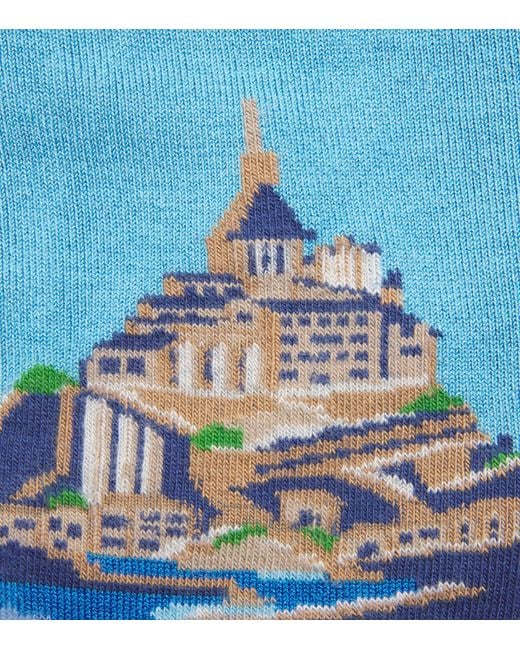 Doré Doré Blue Jacquard Mont Saint-Michel Socks for men