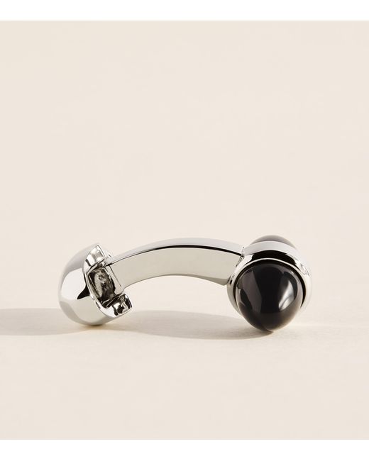 Babette Wasserman Black Rhodium-Plated Onyx Sleek Bullet Cufflinks for men