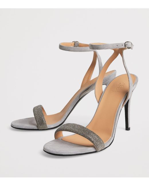 Eleventy White Suede Crystal-Embellished Sandals 90