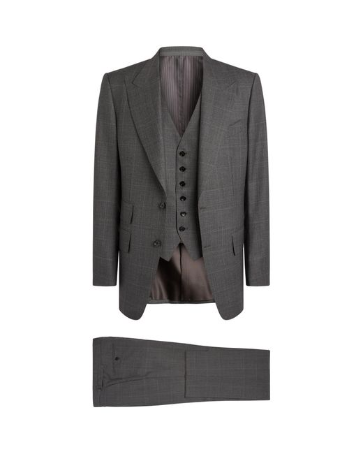 Tom Ford Gray Windsor Check 3-piece Suit for men