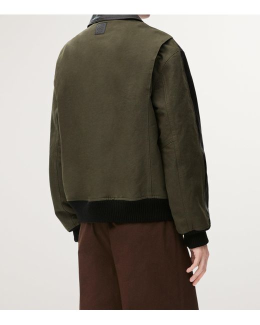 Loewe Black Hybrid Bomber Jacket In Nappa Calfskin And Cotton for men