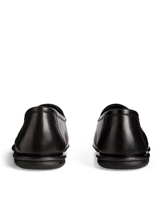 Giorgio Armani Black Leather Monogram-Embroidered Loafers for men