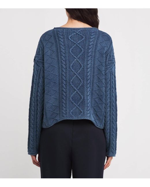 Polo Ralph Lauren Blue Cotton Aran-Knit Flag Sweater