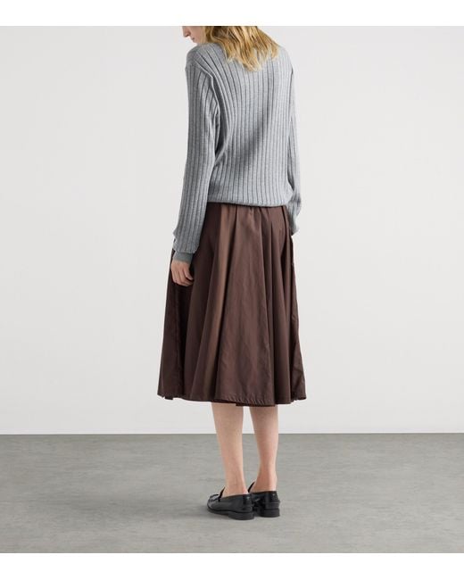 Prada Brown Re-Nylon Gathered Midi Skirt