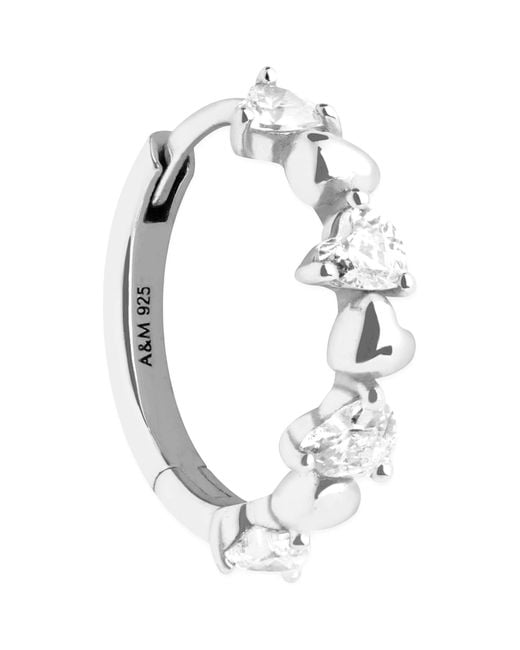 Astrid & Miyu White Rhodium-Plated Heart Cluster Single Hoop Earring
