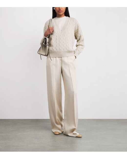 Johnstons White Cashmere Cable-Knit Kylesku Sweater