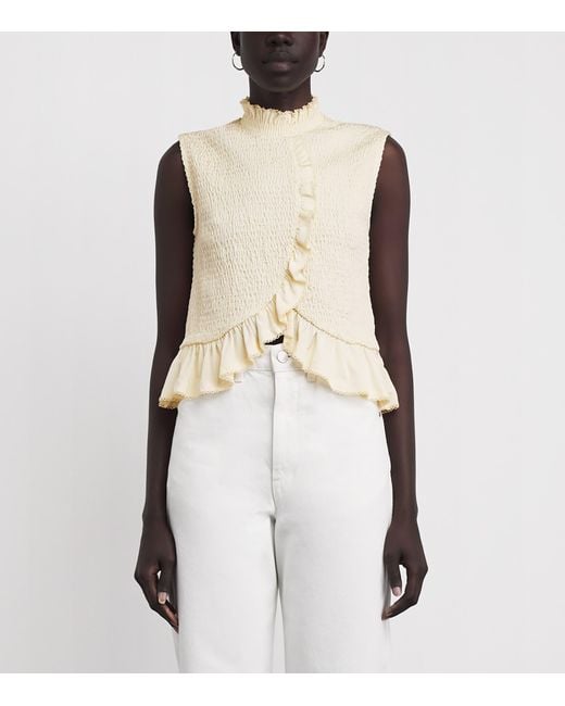Sandro White Ruffled Smock Sleeveless Top