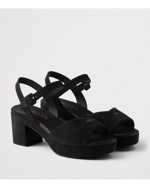 Prada Black Suede Padded Heeled Sandals 65