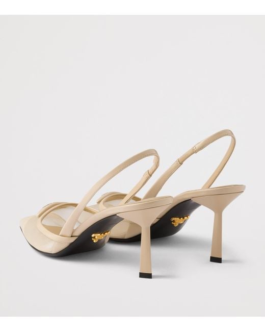 Prada Metallic Leather-Mesh Slingback Pumps 75
