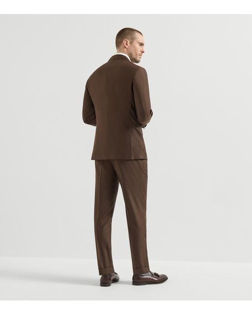 Brunello Cucinelli Brown Virgin Wool-Cashmere Leisure Two-Piece Suit for men