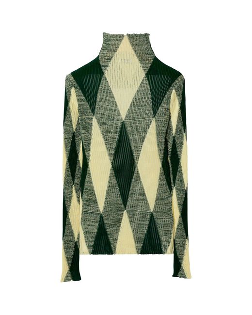 Burberry Green Cotton-silk Argyle Check Sweater