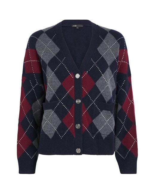 Maje Blue Wool Argyle Cardigan