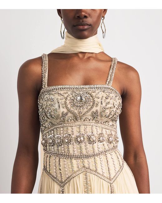 Zuhair Murad Natural Embellished Scarf Gown