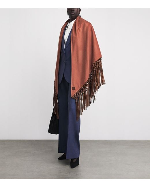 Colombo Red Cashmere Fringe-Detail Shawl