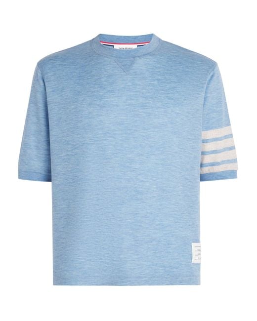 Thom Browne Blue Virgin Wool Rib-Cuff T-Shirt for men