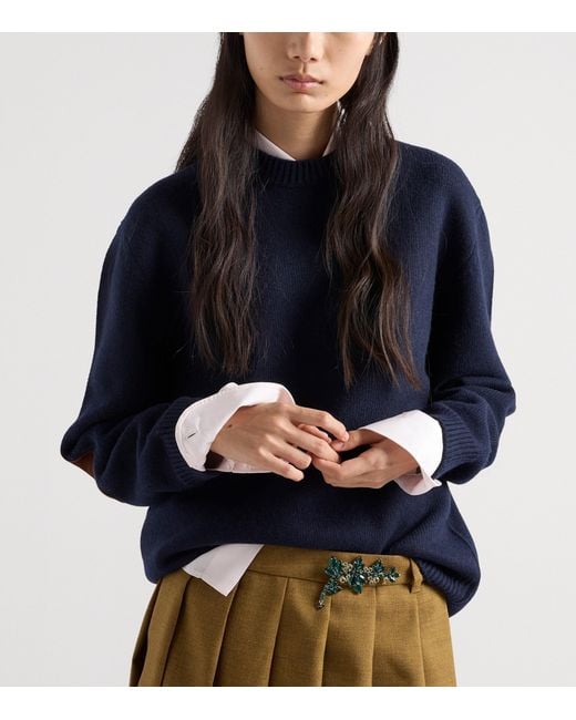 Prada Blue Wool Elbow-Patch Sweater