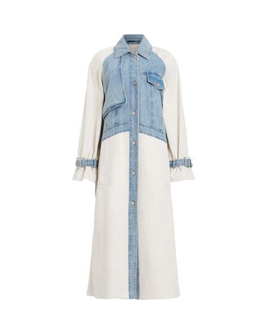AllSaints Blue Denim-Panelled Dayly Trench Coat
