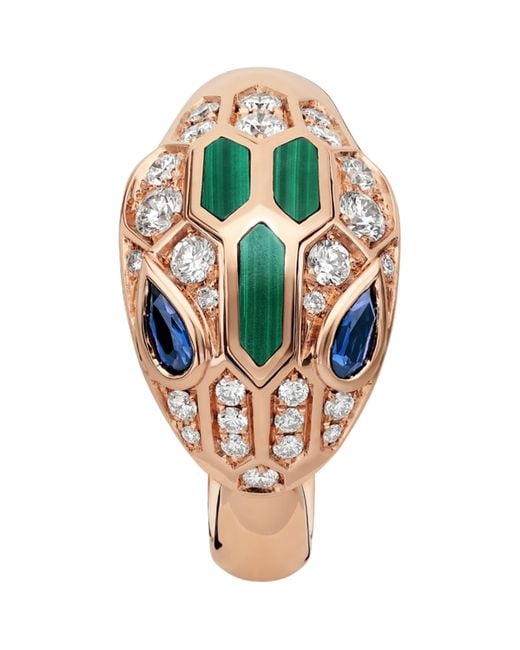 BVLGARI Metallic Diamond, Sapphire And Malachite Serpenti Ring