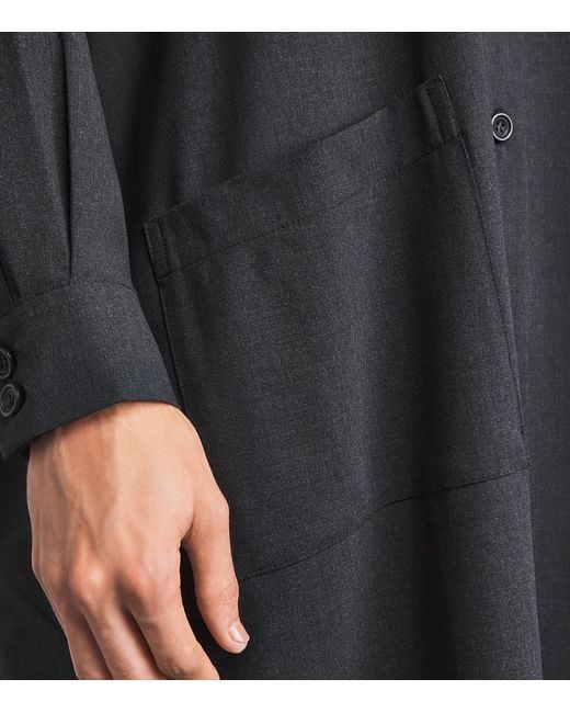 Eskandar Black Stretch-Wool Midi Shirt Dress