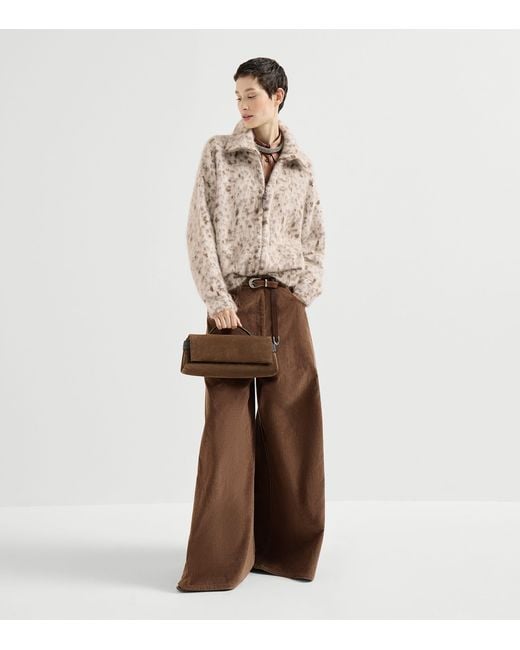 Brunello Cucinelli Natural Mohair-Blend Zip-Up Cardigan