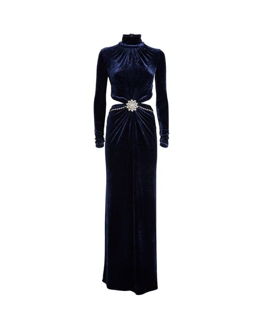 Rabanne Blue Velvet Jewel-embellished Gown