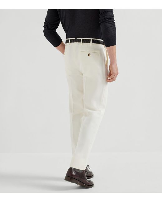 Brunello Cucinelli White Cotton-Virgin Wool Gabardine Italian Trousers for men
