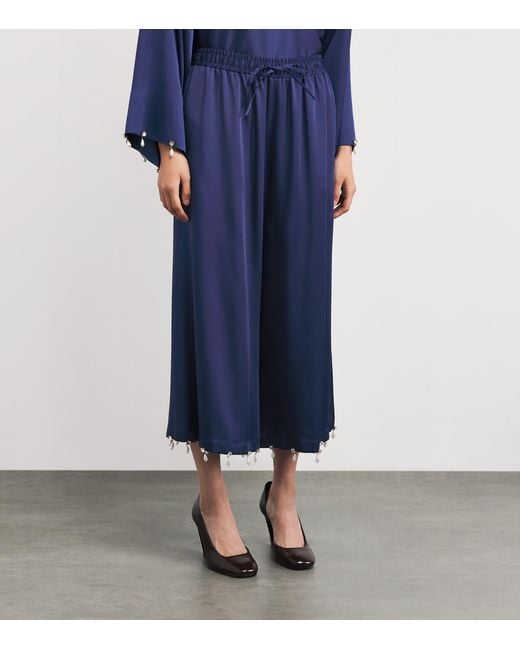 Stella McCartney Blue Satin Faux Pearl-Embellished Wide-Leg Trousers