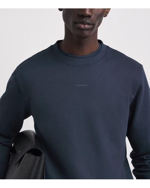 Sandro Blue Cotton Logo Sweatshirt for men