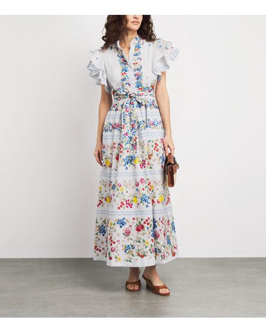 Mary Katrantzou White Stretch-Cotton Fruitavola Rosanna Midi Dress