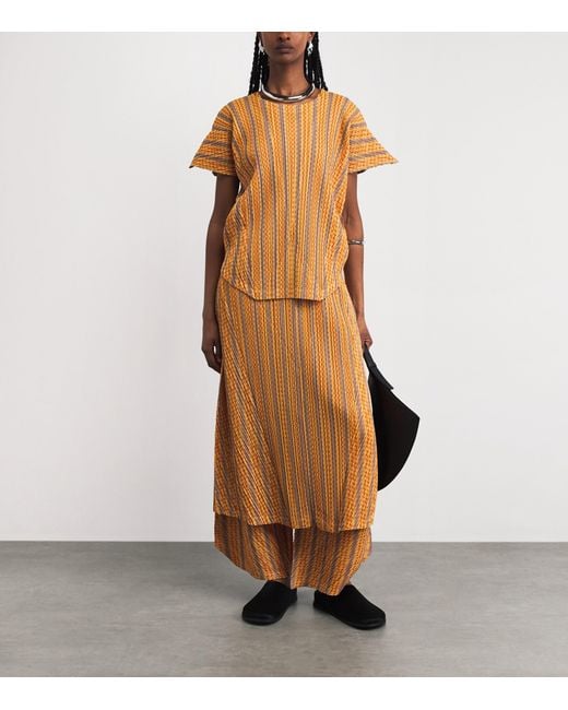 Pleats Please Issey Miyake Orange Cotton-Blend Zigzag Top