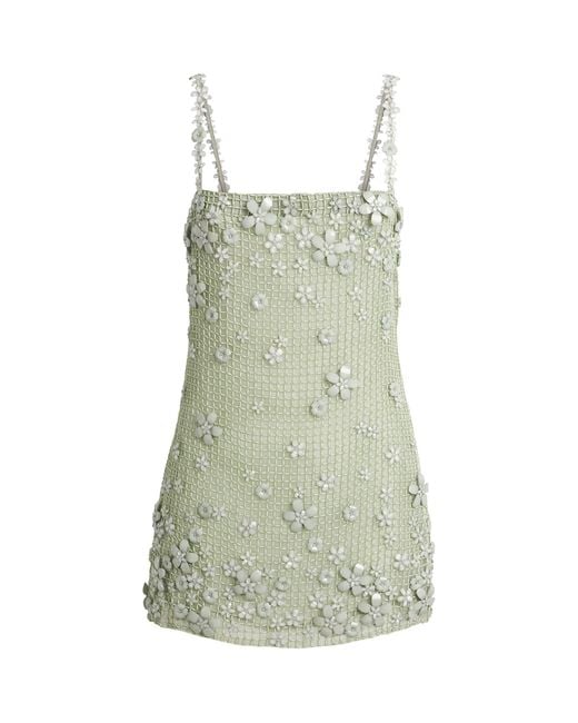 Cult Gaia Green Silk Florabelle Embellished Mini Dress
