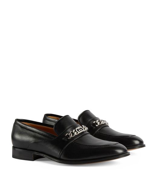 Gucci Black Leather Embellished Loafers for men