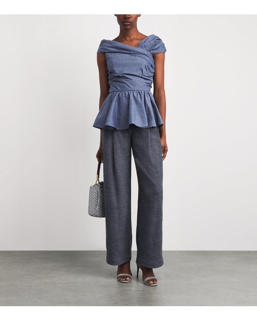 Eleventy Blue Wool-Linen-Blend Straight Trousers