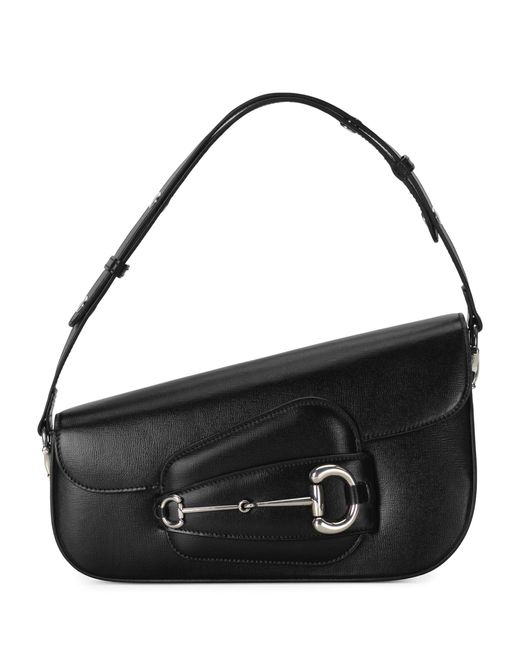 Gucci Black Small Leather Asymmetric Horsebit 1955 Shoulder Bag