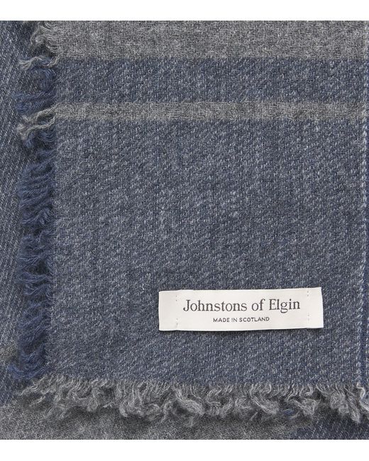 Johnstons Blue Cashmere Tartan Scarf for men