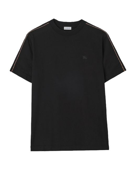 Burberry Black Cotton Check-Piping Slim T-Shirt