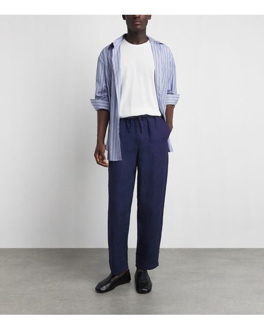 FRAME Blue Linen Drawstring Trousers for men