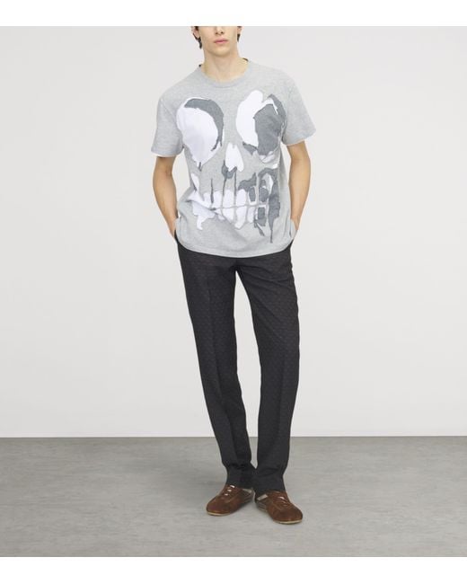 McQueen Gray Skull Distressed T-Shirt for men