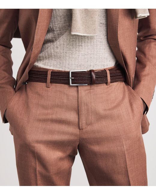 Canali Brown Leather Woven Belt for men