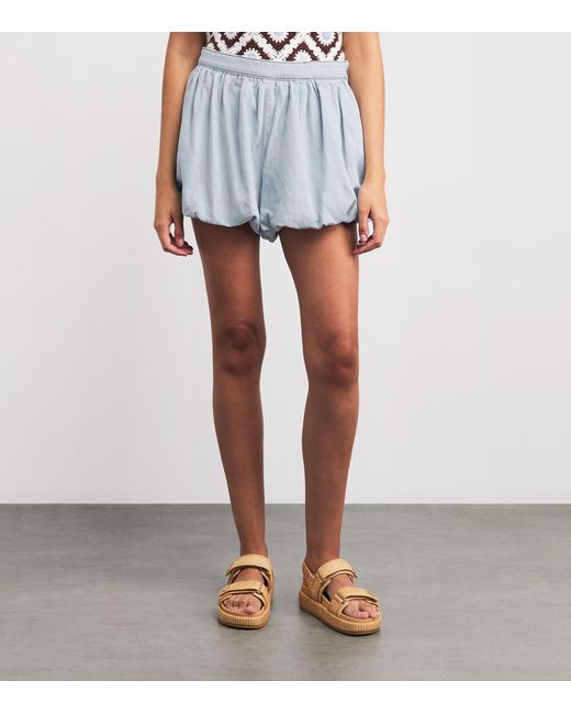 Maje Blue Chambray Bubble-Hem Skort