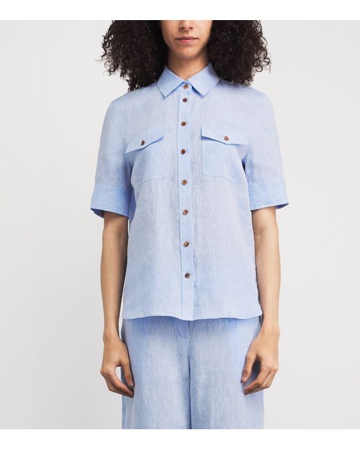 Lafayette 148 New York Blue Linen Twin-Pocket Shirt