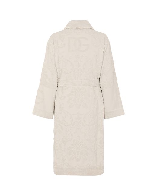 Dolce & Gabbana White Terry Cotton Dg Logo Robe