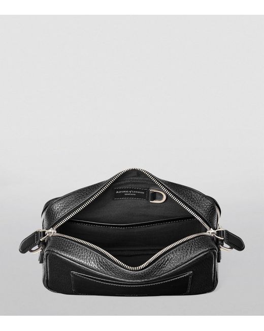 Aspinal Black Leather Reporter East West Messenger Bag for men