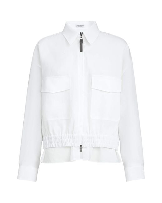 Brunello Cucinelli White Cotton Zip-Up Jacket