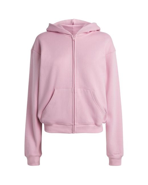 Skims Pink Cotton-Blend Fleece Zip-Up Hoodie