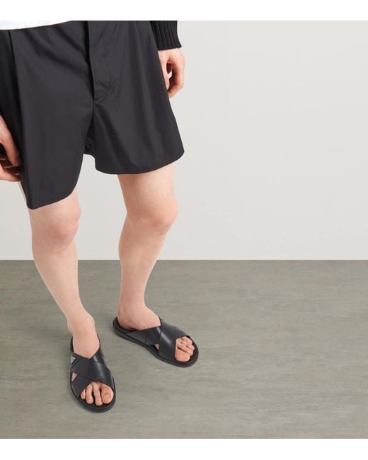 Prada Black Leather Crossover Sandals for men