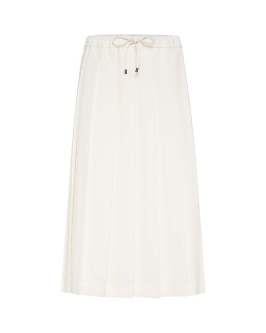 Brunello Cucinelli White Techno Virgin Wool-Blend Track Skirt