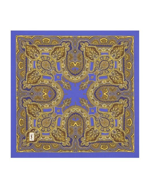Saint Laurent Blue Silk Paisley Print Scarf
