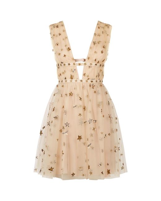 Valentino Natural Star-embroidered Tulle Mini Dress